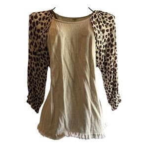 Umgee Brown and Tan Ruffled 3/4 Sleeve Blouse